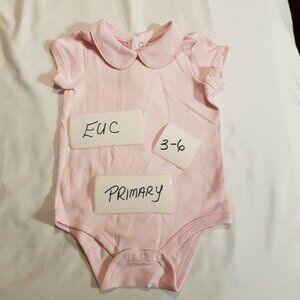 Primary girls size 3-6 months pink bodysuit with Peter Pan Collar
